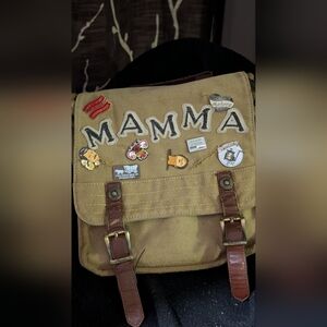 Tan/Brown Customized Leather Messenger Bag with Handmade Pins